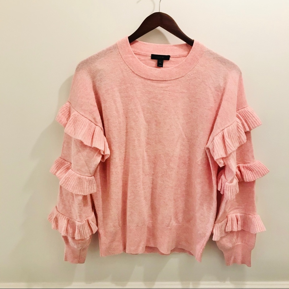 J Crew Ruffle Sleeve Sweater small wool pink - Picture 4 of 13